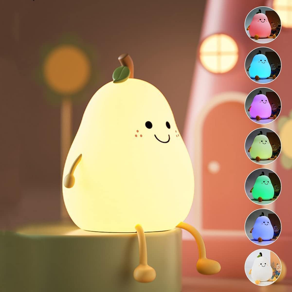 ShopKrafted 7 Color Squishy Pear Bedside Lamp