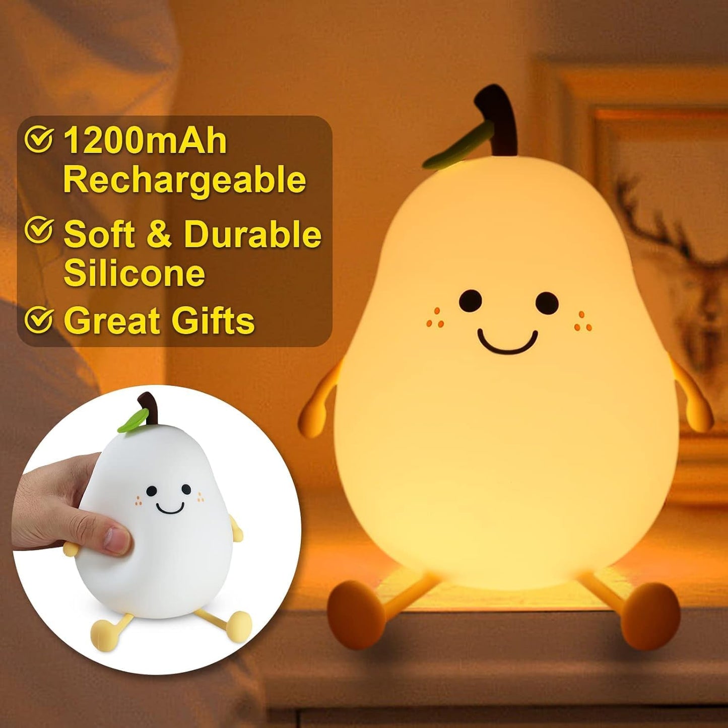 ShopKrafted 7 Color Squishy Pear Bedside Lamp